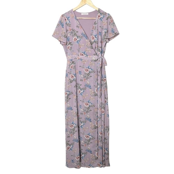 Active USA Floral Wrap Maxi Dress Purple Large - Picture 4 of 12
